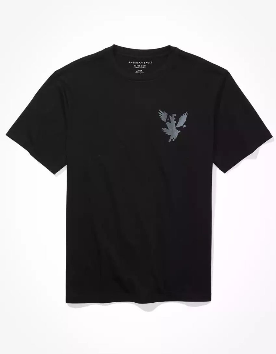 T Shirt Graphique American Eagle AE Super Soft Logo Noir Obsidienne Homme | PBM-71937686